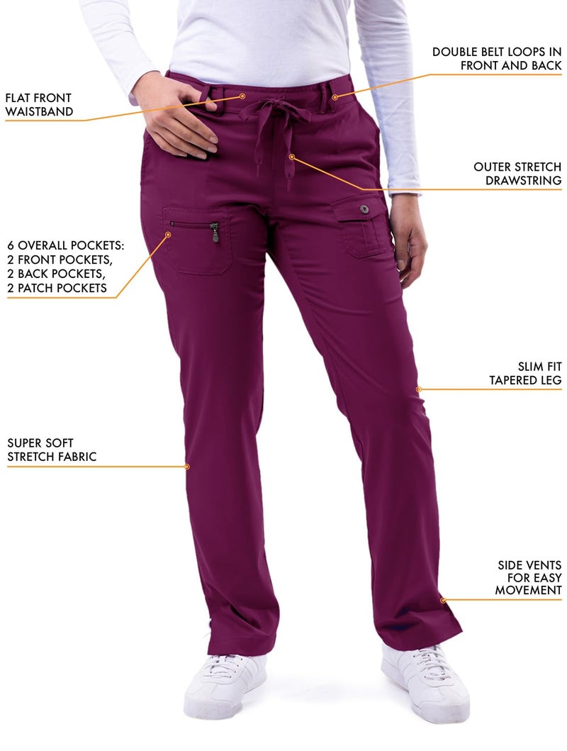 Adar Uniforms Adar Pro Scrubs Set for Women - Stretch Enhanced V-Neck Scrub Top & Slim Fit Scrub Pants, 9 Pockets - 4400 - Wine - L - Image 4